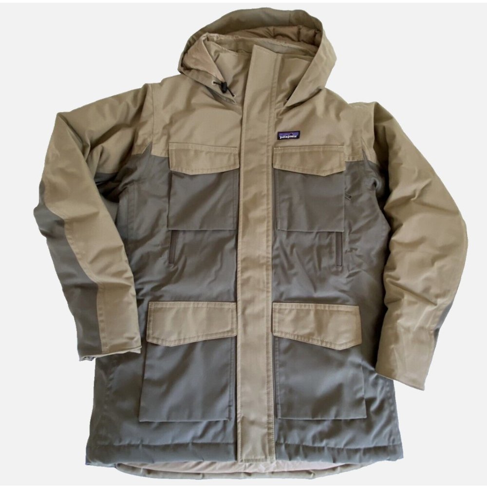 Patagonia Thunder Cloud Down Parka Jacket, Alpine Green & Tan, Medium